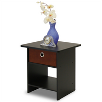 Thumbnail for End Table/ Night Stand Storage Shelf with Bin Drawer, Espresso/Brown
