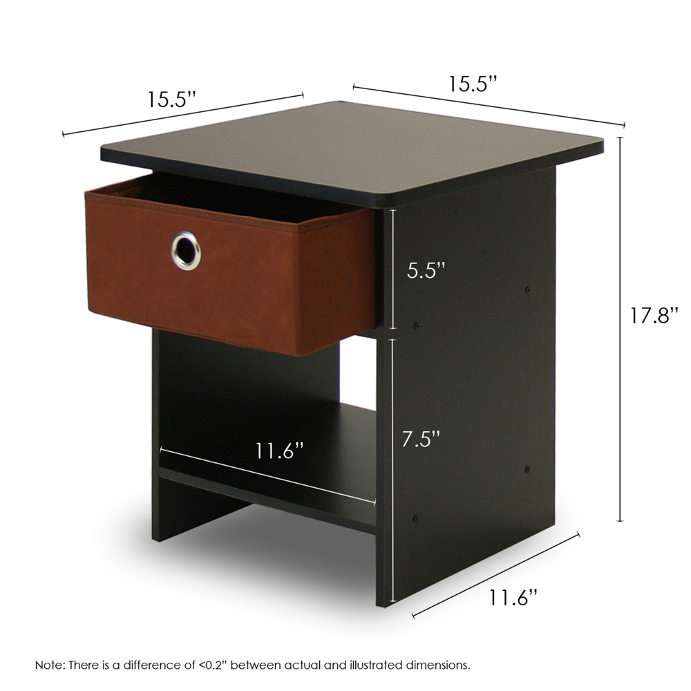 End Table/ Night Stand Storage Shelf with Bin Drawer, Espresso/Brown