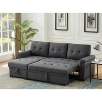 Thumbnail for Lucca Light Gray Linen Reversible Sleeper Sectional Sofa with Storage Chaise
