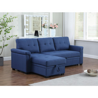 Thumbnail for Lucca Light Gray Linen Reversible Sleeper Sectional Sofa with Storage Chaise
