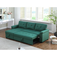 Thumbnail for Lucca Green Linen Reversible Sleeper Sectional Sofa with Storage Chaise