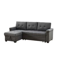 Thumbnail for Hunter Light Gray Linen Reversible Sleeper Sectional Sofa with Storage Chaise