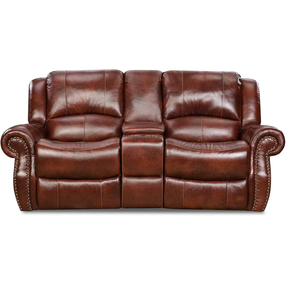 Telluride 100% Leather Double Reclining Console Loveseat