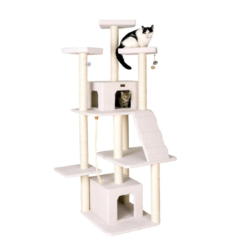 Armarkat B8201 Classic Real Wood Cat Tree In Ivory, Jackson Galaxy Approved, Multi Levels With Ramp, Three Perches, Rope Swing, Two Condos