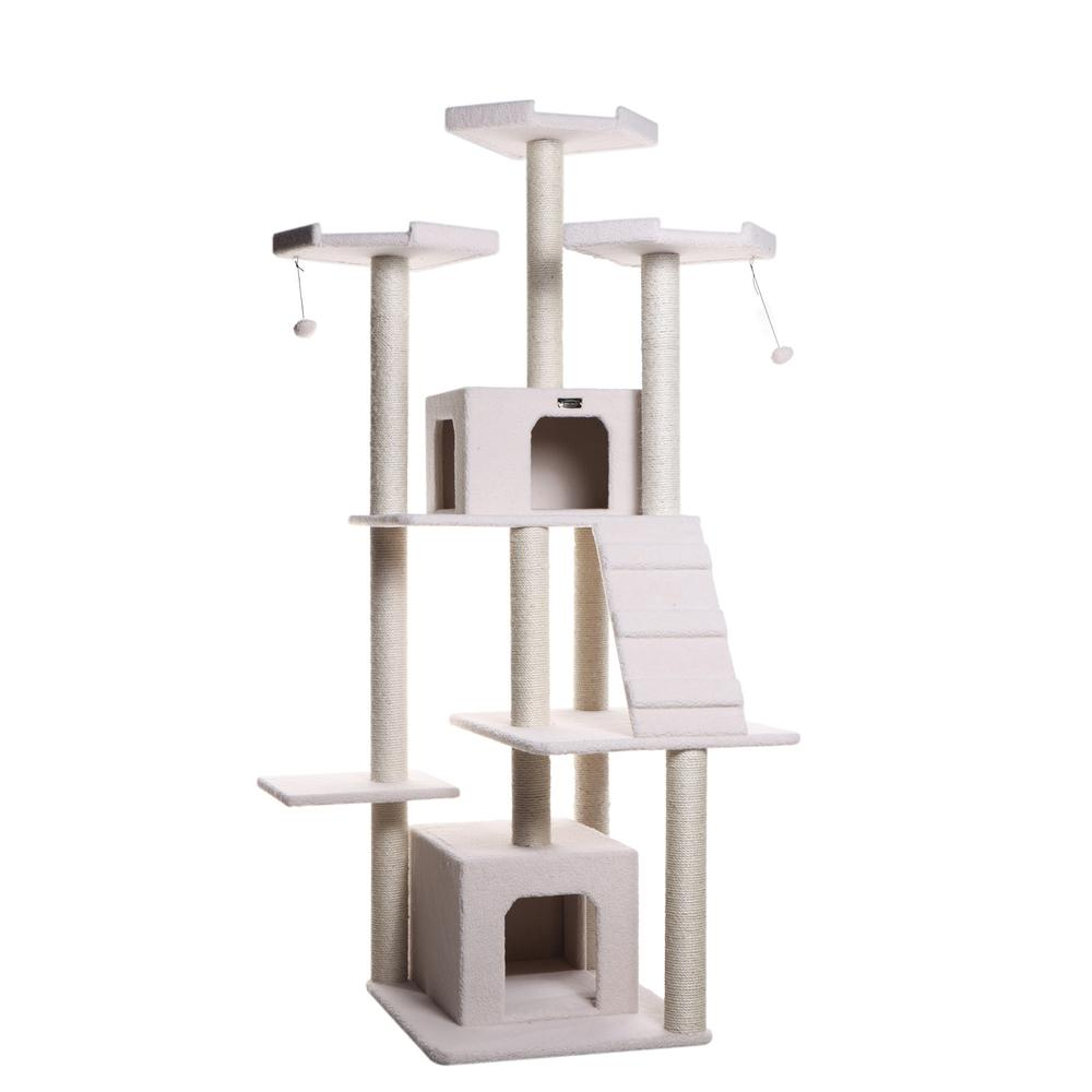Armarkat B8201 Classic Real Wood Cat Tree In Ivory, Jackson Galaxy Approved, Multi Levels With Ramp, Three Perches, Rope Swing, Two Condos