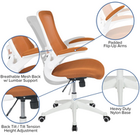 Thumbnail for Mid-Back Tan Mesh Swivel Ergonomic Task Office Chair with White Frame and Flip-Up Arms