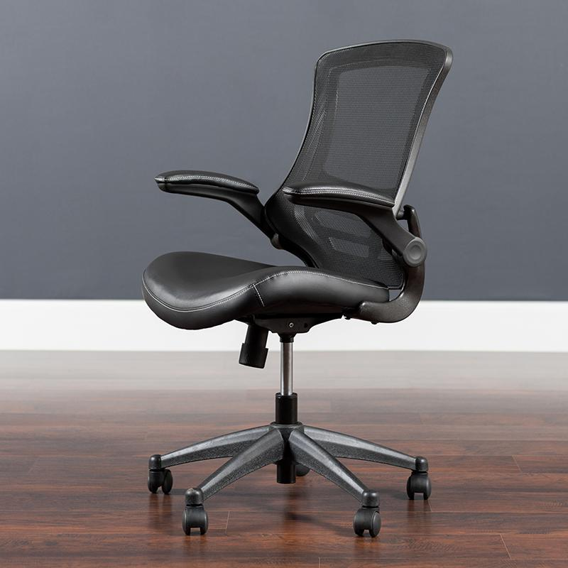 Desk Chair with Wheels | Swivel Chair with Mid-Back Black Mesh and LeatherSoft Seat for Home Office and Desk