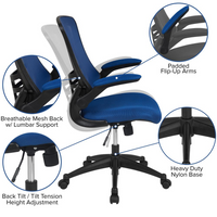 Thumbnail for Mid-Back Blue Mesh Swivel Ergonomic Task Office Chair with Flip-Up Arms
