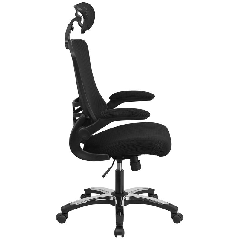 High-Back Black Mesh Swivel Ergonomic Executive Office Chair with Flip-Up Arms and Adjustable Headrest, BIFMA Certified