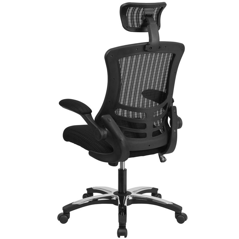 High-Back Black Mesh Swivel Ergonomic Executive Office Chair with Flip-Up Arms and Adjustable Headrest, BIFMA Certified