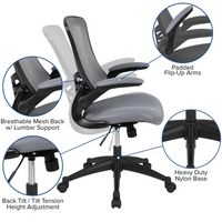 Thumbnail for Mid-Back Dark Gray Mesh Swivel Ergonomic Task Office Chair with Flip-Up Arms