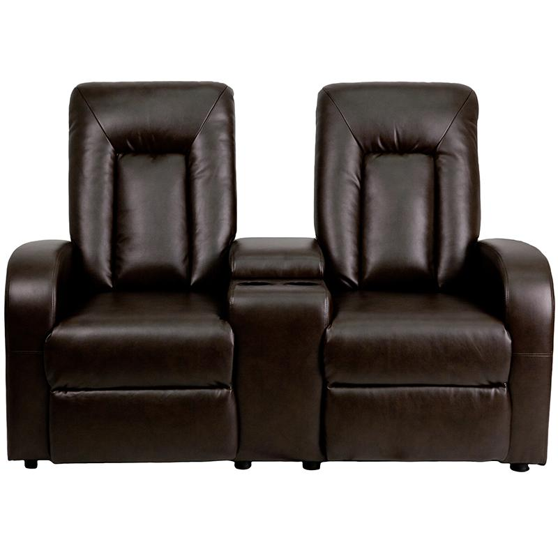 Eclipse Series 2-Seat Push Button Motorized Reclining Brown LeatherSoft Theater Seating Unit with Cup Holders