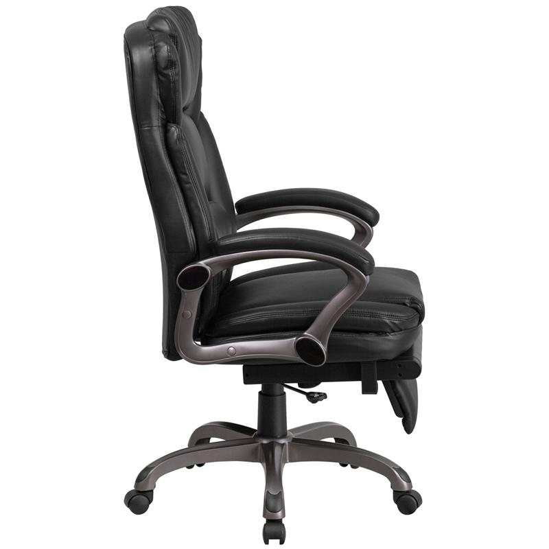 High Back Black LeatherSoft Executive Reclining Ergonomic Swivel Office Chair with Outer Lumbar Cushion and Arms