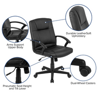 Thumbnail for Flash Fundamentals Mid-Back Black LeatherSoft-Padded Task Office Chair with Arms, BIFMA Certified