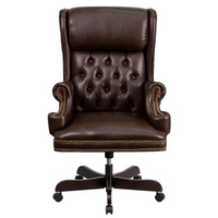 Thumbnail for High Back Traditional Tufted Brown LeatherSoft Executive Ergonomic Office Chair with Oversized Headrest & Nail Trim Arms