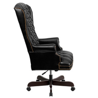Thumbnail for High Back Traditional Fully Tufted Black LeatherSoft Executive Swivel Ergonomic Office Chair with Arms