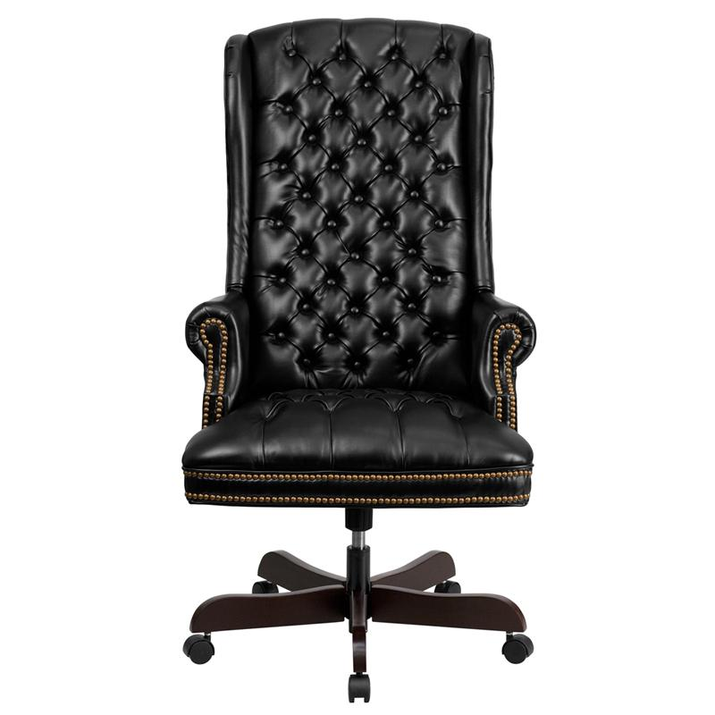 High Back Traditional Fully Tufted Black LeatherSoft Executive Swivel Ergonomic Office Chair with Arms
