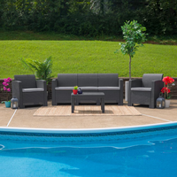 Thumbnail for 4 Piece Outdoor Faux Rattan Chair, Sofa and Table Set in Dark Gray