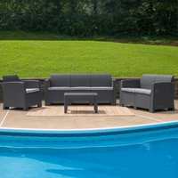 Thumbnail for 4 Piece Outdoor Faux Rattan Chair, Loveseat, Sofa and Table Set in Dark Gray