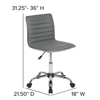 Thumbnail for Low Back Designer Armless Light Gray Ribbed Swivel Task Office Chair