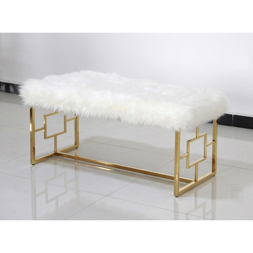 White and Gold Stainless Steel Bench