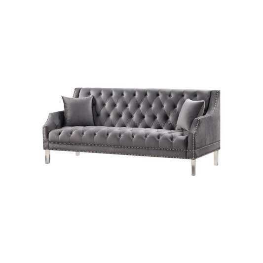 Tao Tufted Velvet with Acrylic Legs Sofa in Gray