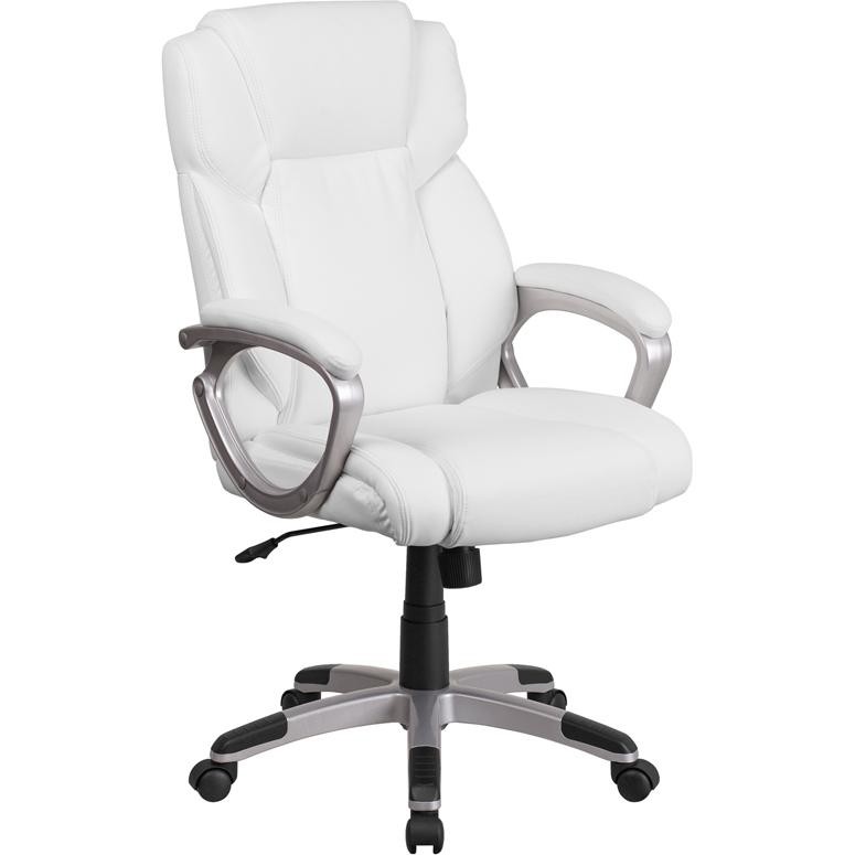 Mid-Back White LeatherSoft Executive Swivel Office Chair with Padded Arms