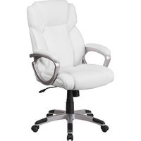 Thumbnail for Mid-Back White LeatherSoft Executive Swivel Office Chair with Padded Arms