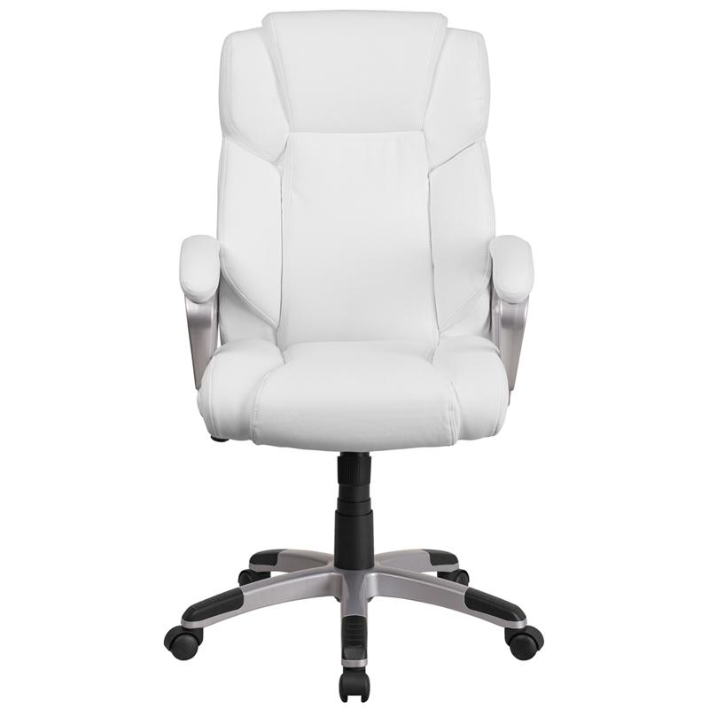 Mid-Back White LeatherSoft Executive Swivel Office Chair with Padded Arms