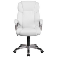 Thumbnail for Mid-Back White LeatherSoft Executive Swivel Office Chair with Padded Arms