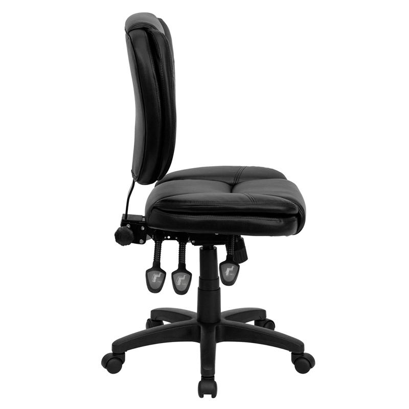 Mid-Back Black LeatherSoft Multifunction Swivel Ergonomic Task Office Chair with Pillow Top Cushioning
