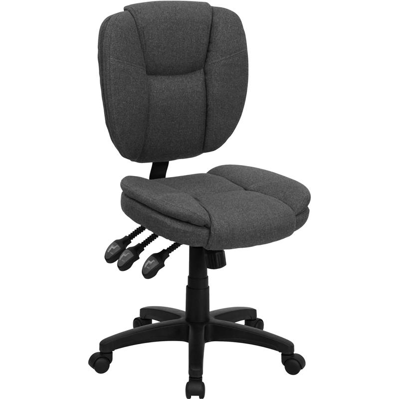 Mid-Back Gray Fabric Multifunction Swivel Ergonomic Task Office Chair with Pillow Top Cushioning