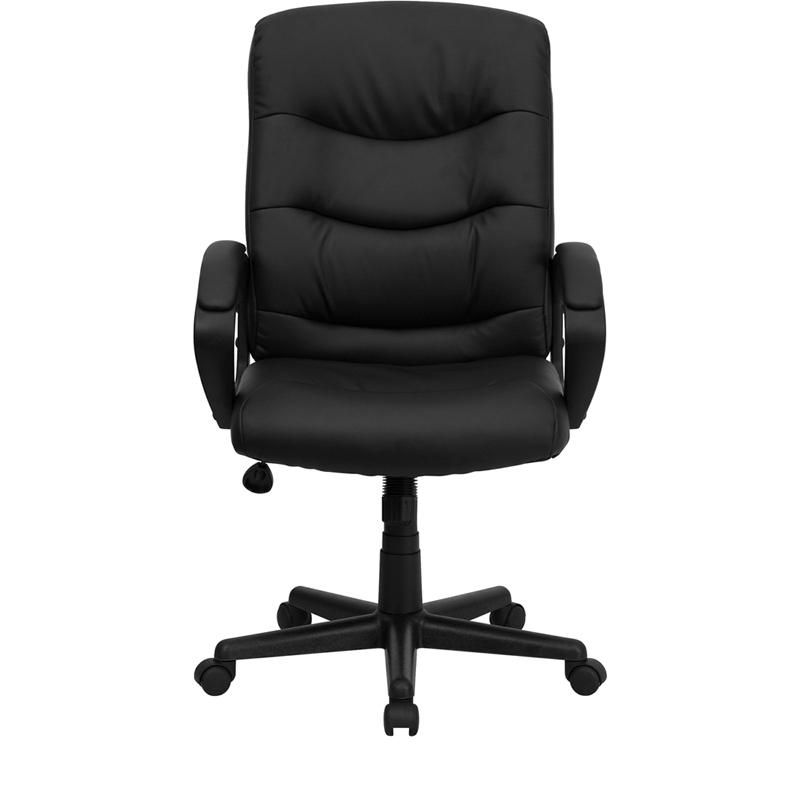 Mid-Back Black LeatherSoft Executive Swivel Office Chair with Three Line Horizontal Stitch Back and Arms