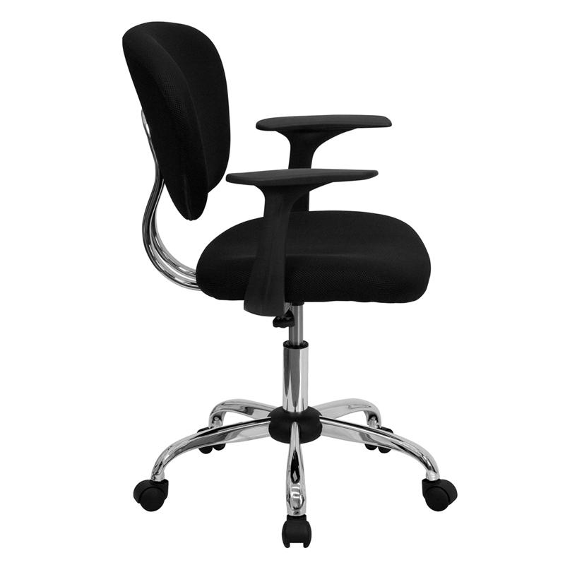 Mid-Back Black Mesh Padded Swivel Task Office Chair with Chrome Base and Arms