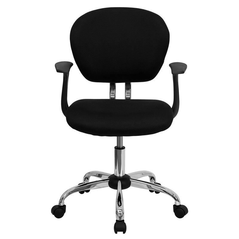 Mid-Back Black Mesh Padded Swivel Task Office Chair with Chrome Base and Arms
