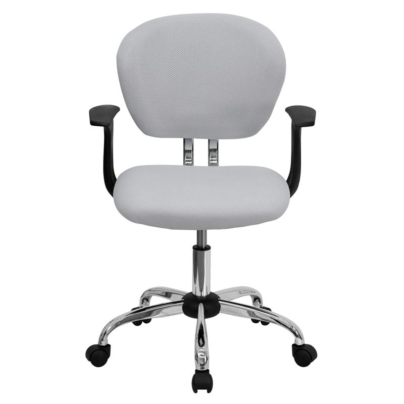 Mid-Back White Mesh Padded Swivel Task Office Chair with Chrome Base and Arms