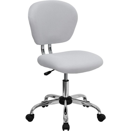 Mid-Back White Mesh Padded Swivel Task Office Chair with Chrome Base