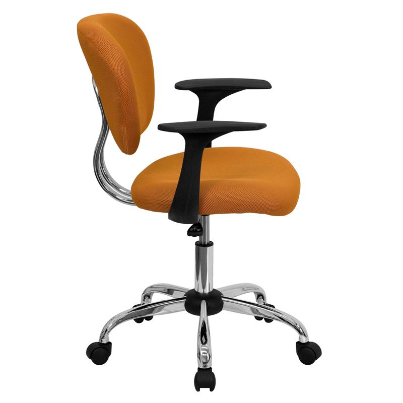 Mid-Back Orange Mesh Padded Swivel Task Office Chair with Chrome Base and Arms