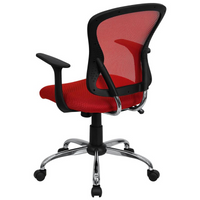 Thumbnail for Mid-Back Red Mesh Swivel Task Office Chair with Chrome Base and Arms