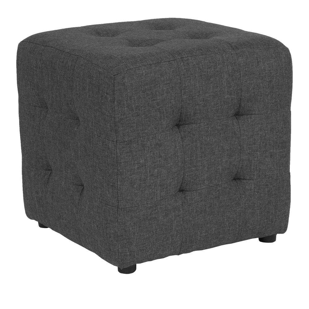 Avendale Tufted Upholstered Ottoman Pouf in Dark Gray Fabric