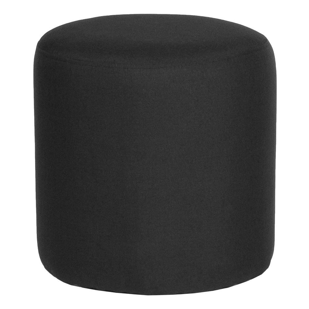 Barrington Upholstered Round Ottoman Pouf in Black Fabric