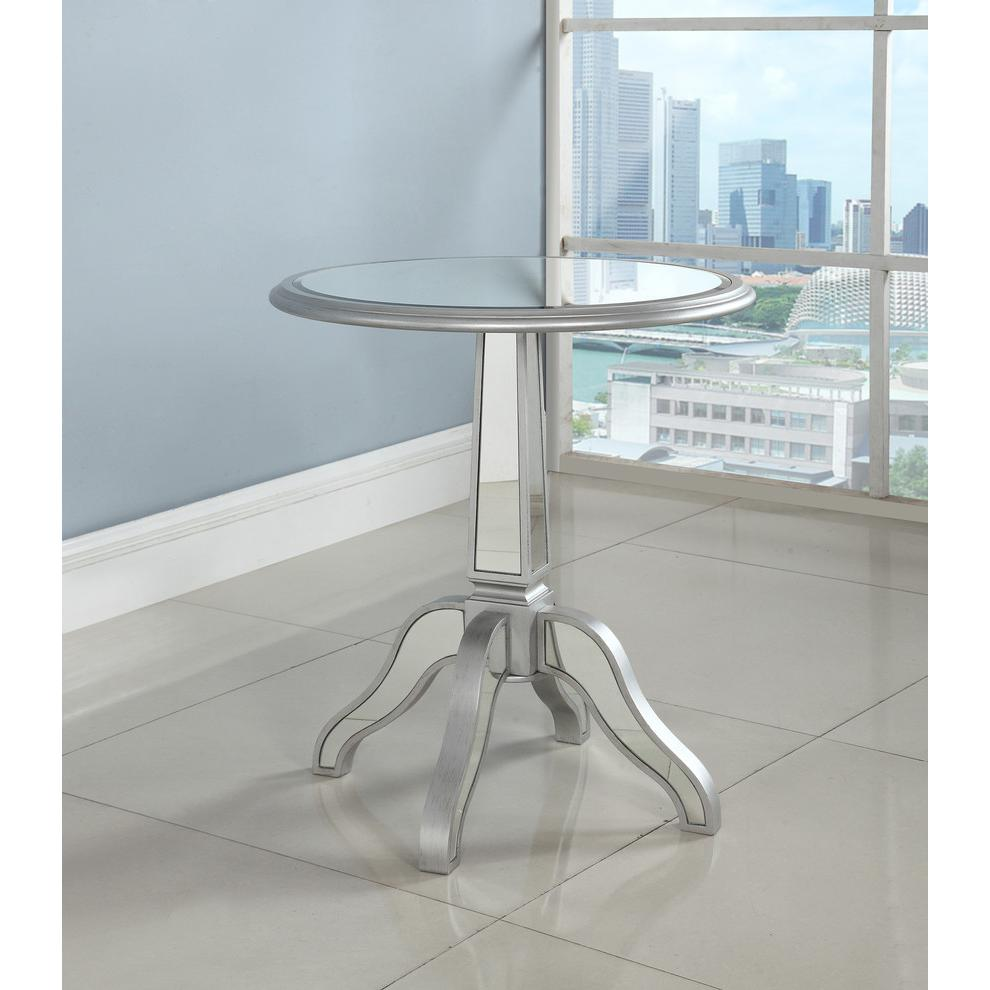 Silver Mirrored Round Side Table