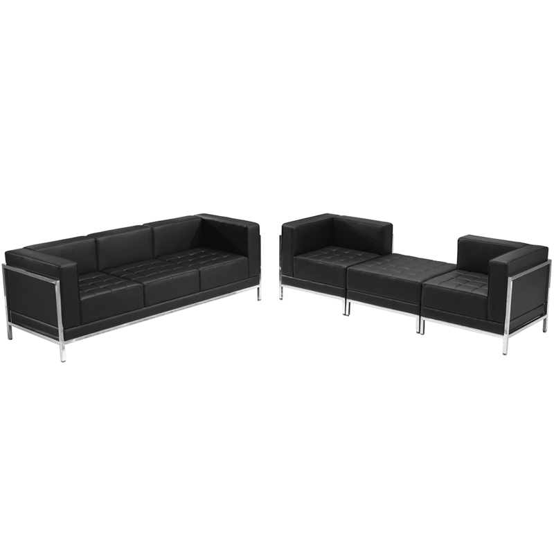 HERCULES Imagination Series Black LeatherSoft Sofa & Lounge Chair Set, 4 Pieces