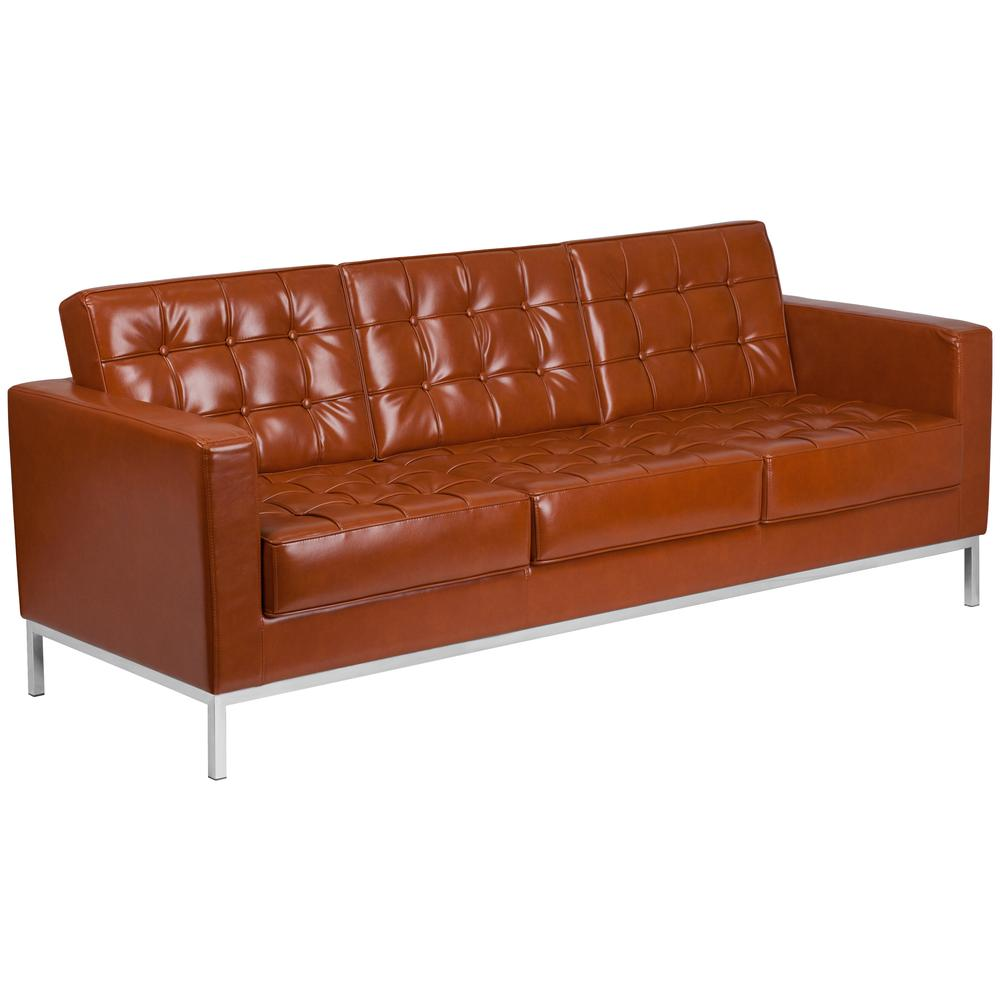 HERCULES Lacey Series Contemporary Cognac LeatherSoft Sofa with Stainless Steel Frame