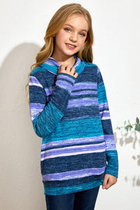 Thumbnail for Girls Striped Cowl Neck Top with Pockets