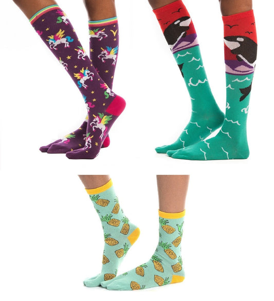 3 Pairs - Orca and Unicorn Over The Calf, Pineapple Crew Flip-Flop V-Toe Tabi Socks - Mervyns