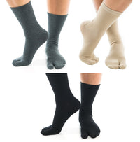 Thumbnail for 3 Pairs - V-Toe Flip Flop Tabi Socks Black, Khaki and Grey Comfortable Crew Big Toe Socks - Mervyns