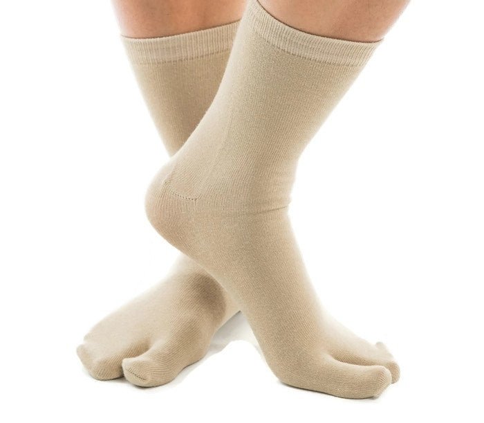 3 Pairs - V-Toe Flip Flop Tabi Socks Black, Khaki and Grey Comfortable Crew Big Toe Socks - Mervyns