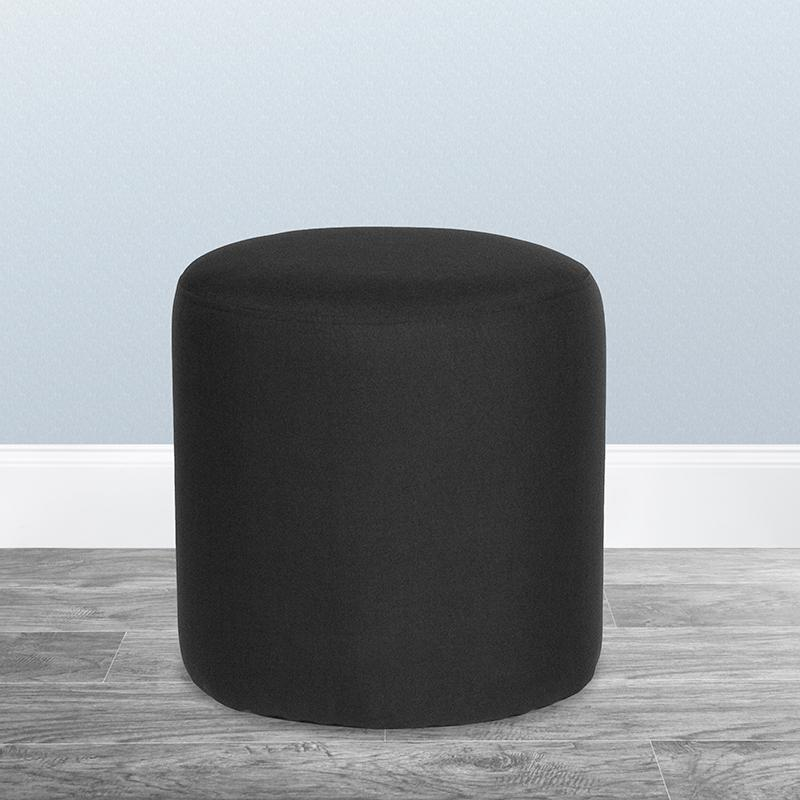 Barrington Upholstered Round Ottoman Pouf in Black Fabric