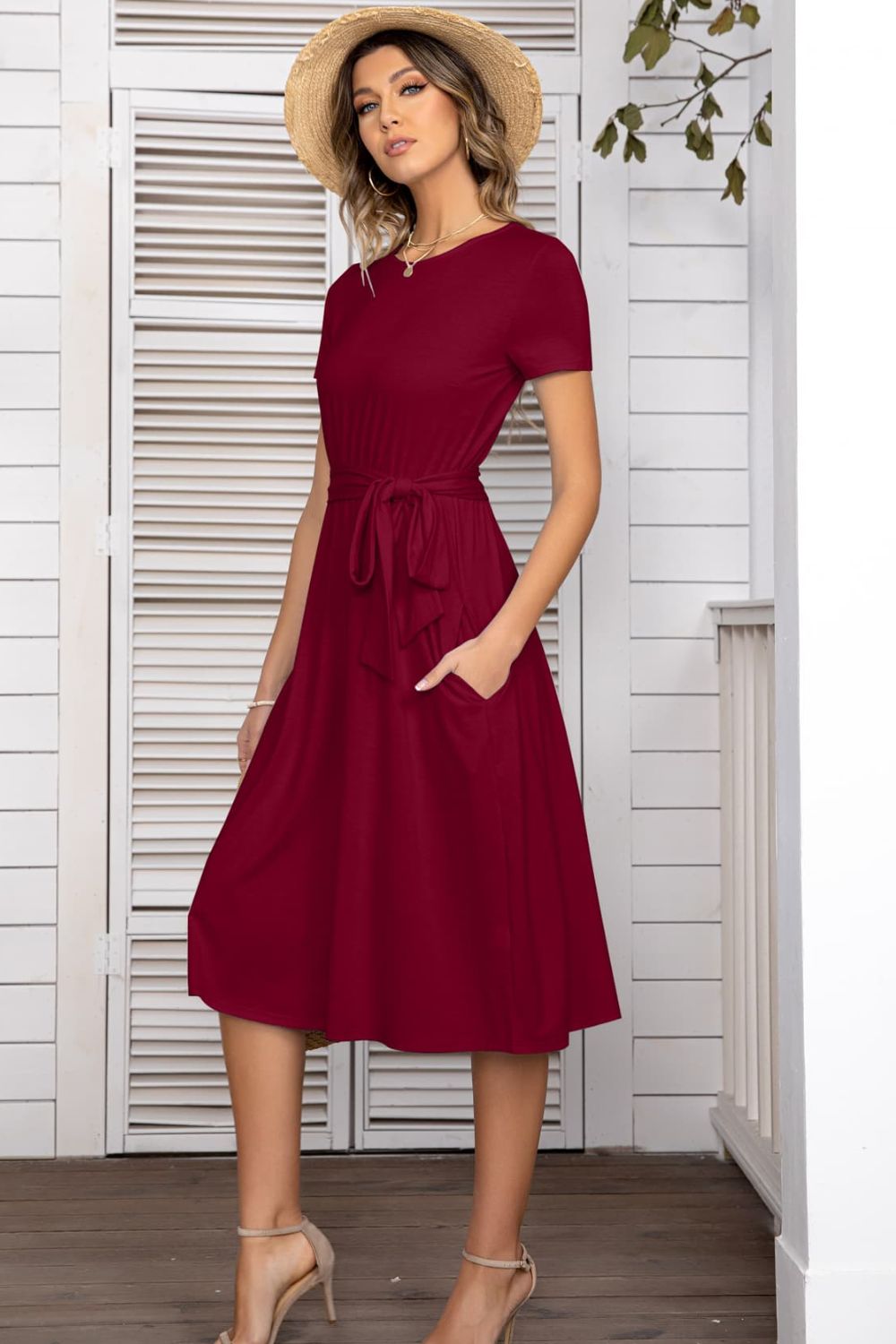 Belted Tee Dress With Pockets